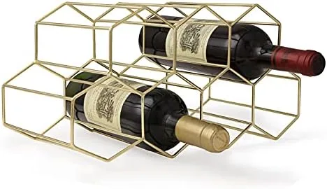 Vista 9 de Fomanish - Soporte para 7 botellas, estante de vino independiente, moderno soporte de mesa de metal para cocina y bodega