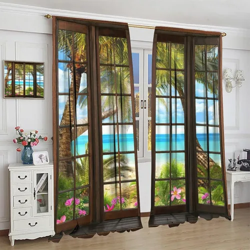 Vista 129 de Cortinas de paisaje, ventana 3D, primavera, bosque, vida silvestre, paisajes de naturaleza, dormitorio, sala de estar, cortinas térmicas opacas de 2