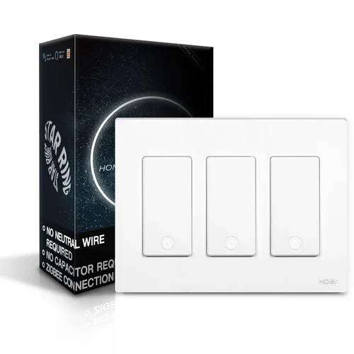Vista 8 de MOES Interruptor inteligente Zigbee de 1 banda, no requiere cable neutro, interruptores de luz inteligentes de un solo polo, compatible con Alexa