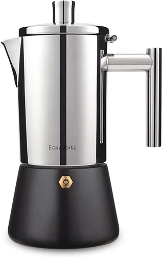 Vista 10 de Easyworkz Diego - Cafetera italiana de acero inoxidable, cafetera italiana, 4 tazas, 6.8 onzas, cafetera moka de inducción Negro