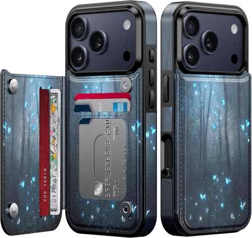 Vista 198 de FUNMIKO Funda tipo cartera para iPhone 15 con tarjetero + clip para efectivo, bloqueo RFID, protección contra caídas de grado militar y obras