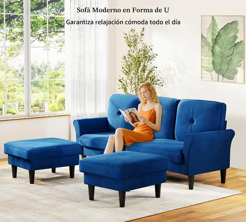 Vista 7 de Kidirect Sofá modular pequeño, sofá en forma de U de 83 pulgadas, cómodos sofás de terciopelo para sala de estar, sofá modular de instalación sin
