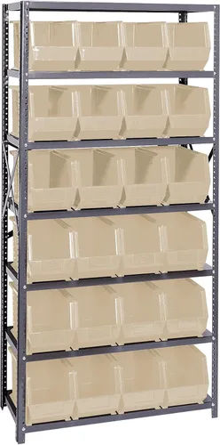 Vista 49 de Quantum QSBU-245BK Heavy Duty Shelving Unit with (7) Shelves and (24) QUS245 Black Bins for Garage Warehouse Storage Distribution 400 lb Load