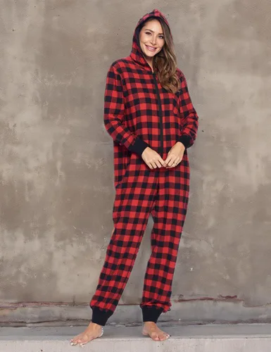 Vista 6 de Ashford & Brooks Mono de pijama de una pieza con capucha de franela para mujer