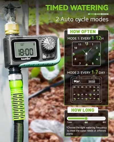 Vista 2 de Temporizador de aspersor RAINPOINT con pivote de latón, temporizador de agua programable para manguera de jardín con retardo por lluvia/riego