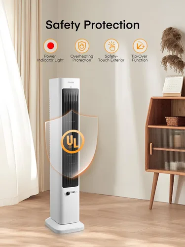 Vista 3 de FOHERE Ventilador de torre oscilante y calentador de espacio en uno para uso en interiores, ventilador de alta velocidad y calentador de seguridad