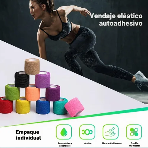 Vista 7 de OZER Paquete de 12 rollos de vendaje autoadhesivo de 2 pulgadas x 5 yardas, cinta elástica autoadhesiva para estiramiento atlético, deportes Colorido