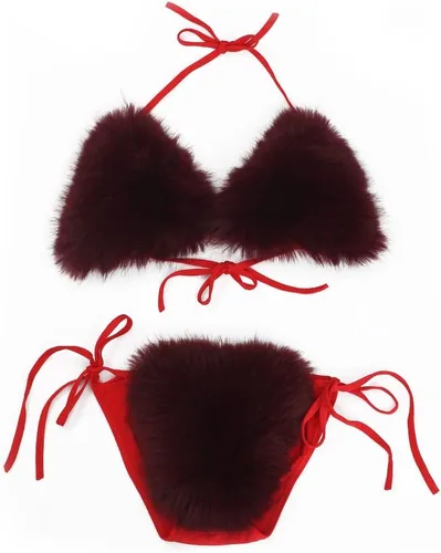 Vista 18 de ZOSCGJMY Conjunto de bikini de dos piezas de piel sintética para mujer Beige