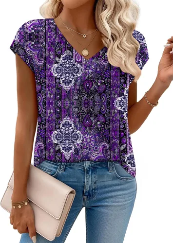 Vista 14 de Zeagoo Camisetas de manga corta con cuello en V para mujer, ropa de negocios, ropa de trabajo, ropa de moda