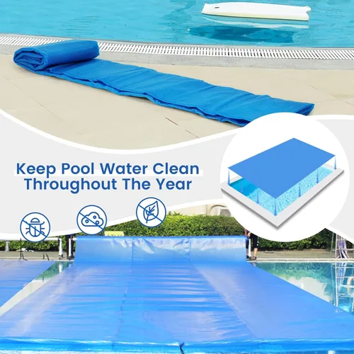 Vista 3 de Goplus - Cubierta para piscina de 12 x 24 pies, manta solar de 12 mil con bolsa de transporte para piscinas enterradas y elevadas, rectangular