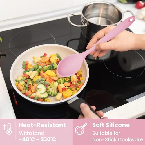 Vista 4 de Cuchara mezcladora de silicona Cuchara de cocina antiadherente para cocinar resistente al calor (rosa)