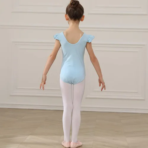Vista 5 de HIPPOSEUS Leotardos de gimnasia de ballet para niñas, con volantes, manga corta, ropa de ballet para baile, Y-07