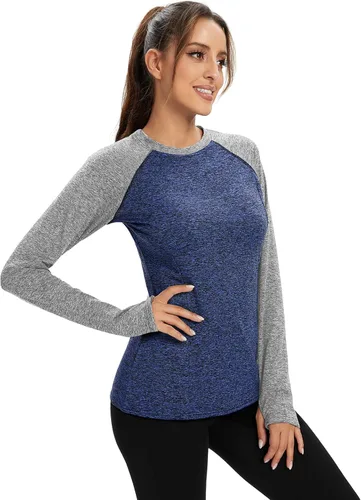 Vista 6 de Soneven Camiseta térmica de manga larga de forro polar para mujer, camiseta de entrenamiento que absorbe la humedad, con agujeros para el pulgar