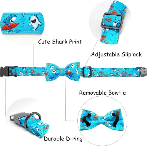 Vista 2 de Collar para perro, con estampado de tiburón, collar para cachorro, collar para mascotas, collar de lazo para perros, suave, duradero, ajustable