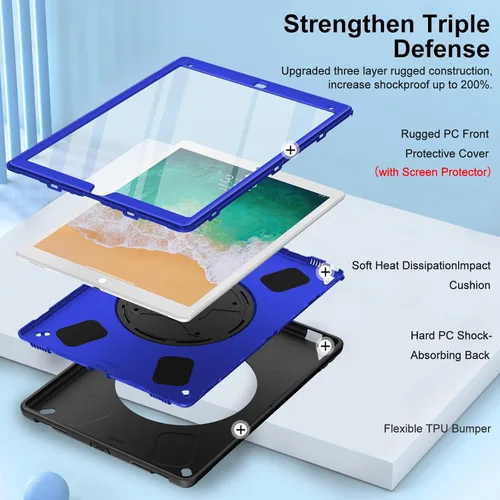 Vista 3 de Miesherk Funda para iPad Pro 12.9 de 2ª generación 2017 y 2015 de 1ª generación, resistente y resistente a prueba de golpes con soporte giratorio