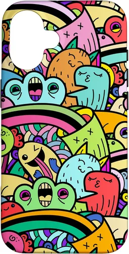 Vista 31 de iPhone 13 Monster Doodle Street Art Pattern, divertido estuche de estilo urbano