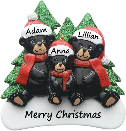 Vista 7 de Adorno personalizado de oso negro 2025 – Decoración de árbol de Navidad de familia de 2, animal del bosque, adorno de nuestra primera Navidad juntos