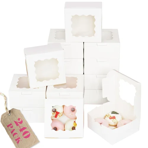Vista 14 de Bakepacker 100 piezas Cajas Negras para Galletas 6x6x3 pulgadas Fácil Montaje Cajas de Pastelería Macarrones Cajas de Panadería con Ventana