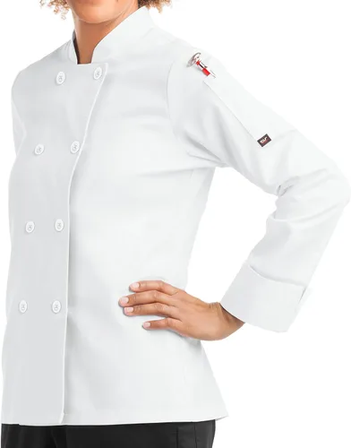 Vista 5 de ChefUniforms.com - Abrigo de chef clásico de manga larga para mujer (S-5X, 2 colores)