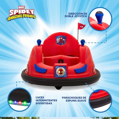 Vista 3 de Flybar 6V Marvel Spidey Coche Chocón Montable - Juguetes al Aire Libre, Coche de Bebé, Juguetes para Niños Pequeños, Coches Chocones, con Giros