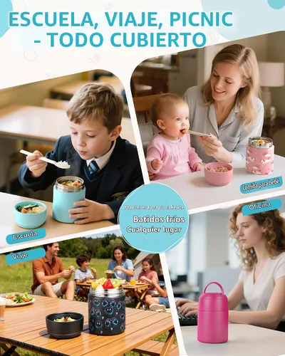 Vista 7 de Termo de sopa de 10 onzas para alimentos calientes, tarro de alimentos aislado para niños con cuchara, boca ancha, contenedor de almuerzo de acero