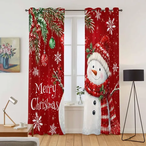 Vista 70 de Libaoge Cortinas de Navidad para cocina, dormitorio, juego de 2 paneles, diseño de muñeco de nieve de Navidad, cortinas de invierno con copos