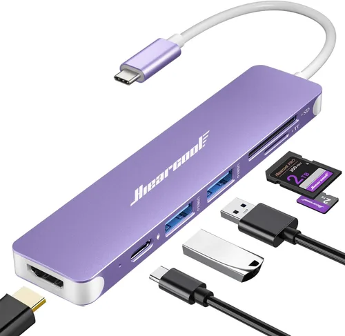 Vista 7 de Hiearcool - Hub USB C 7 en 1, compatible con MacBook, color plateado 4K @30Hz HDMI, 100W PD