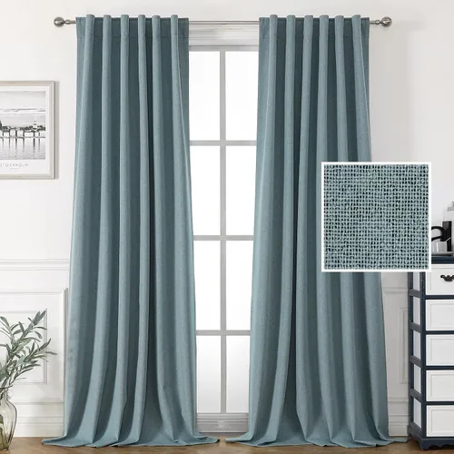 Vista 13 de H.VERSAILTEX Cortinas 100% opacas con aspecto de lino para dormitorio, cortinas de bloqueo de luz con doble cara de lino con pestaña trasera