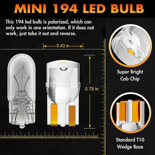 Vista 2 de Alopee Paquete de 30 bombillas LED 194 ámbar acrílico T10 bombilla LED ámbar DC 12V luces interiores de coche para 194 168 T10 2825 W5W marcador