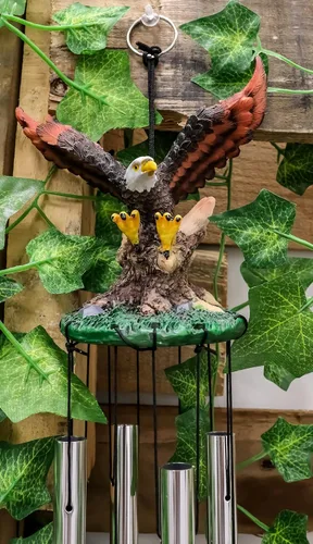 Vista 8 de Ebros Gift Colorido águila calva americana extendiendo sus alas resonante carillón de viento relajante Patio Jardín Decoración de aves silvestres