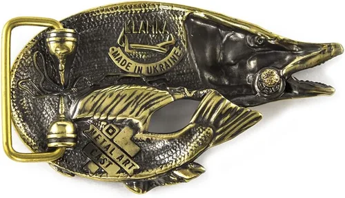 Vista 2 de Hebilla de cinturón Pike, hecho a mano pescador regalo trofeo pescado lucio latón macizo hebilla de cinturón