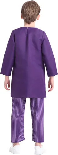 Vista 5 de Disfraz de payaso aterrador de Halloween para niños, disfraz de carnaval para niños con accesorios, morado