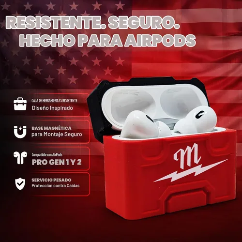 Vista 2 de Funda para AirPod Pro 1 y 2 para Milwaukee Packout, diseño de caja de herramientas duradera, fabricada en Estados Unidos