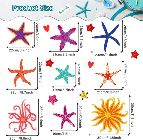 Vista 4 de Calcomanías de pared coloridas de estrellas de mar subacuáticas, estrellas de mar, animales del océano, calcomanías de pared para despegar y pegar