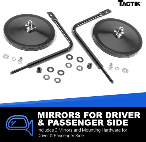Vista 5 de TACTIK Espejos laterales de aventura, cabeza redonda, espejos laterales con bisagras laterales con puertas apagadas - Compatible con Jeep Wrangler