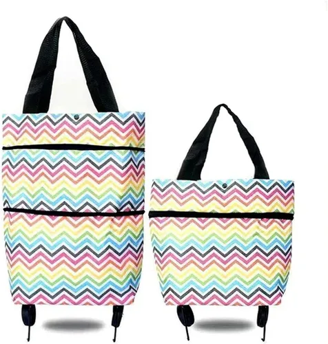 Vista 3 de Carrito de compras plegable con ruedas – Bolsa de compras plegable con cremallera de dos etapas para frutas, verduras (negro)