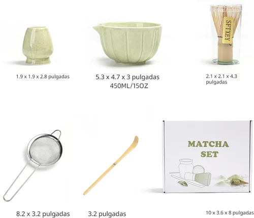 Vista 6 de Set de Batidor Matcha, Set de Matcha Incluye Tazón de Matcha de Cerámica, Batidor de Bambú, Cuchara, Soporte Chasen, Tamiz, Kit de Matcha Perfecto