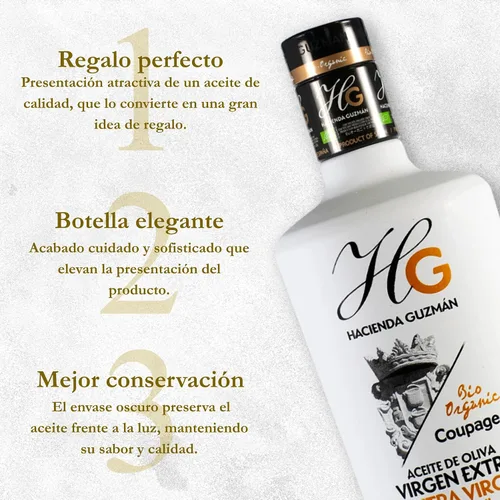 Vista 4 de HACIENDA GUZMÁN - Aceite de Oliva Virgen Extra Bio Mezcla de Manzanilla, Hojiblanca y Arbequina. Perfecto para cocinar, hornear y aderezo