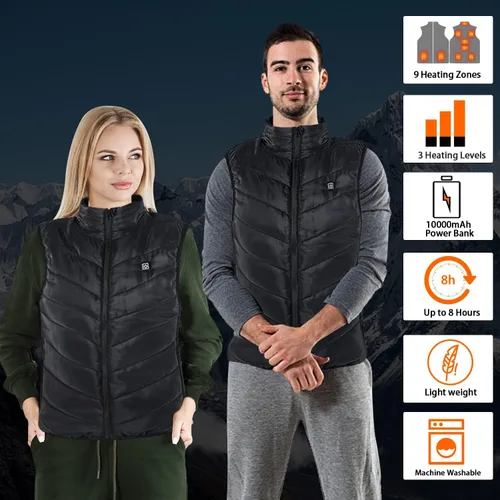 Vista 2 de SETTOK Men's Women's Heated Vest with 9 Heating Zones, 10000mAh Battery Pack Included, Lightweight Warm Electric Vest for Men