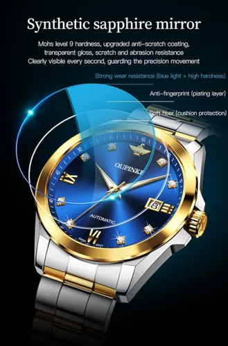 Vista 5 de OUPINKE Relojes mecánicos originales para hombres de lujo dorado con diamantes reales de zafiro de cristal números romanos vestido de negocios