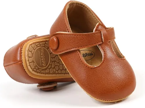 Vista 4 de COSANKIM Zapatos Mary Jane para bebé y niña, suela suave, con lazo, princesa, boda, antideslizantes, para bebé, para primera caminata, zapatos