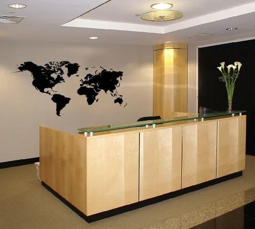 Vista 2 de Vinilo adhesivo para pared, diseño de mapa del mundo de la Tierra, Atlas Globe Art #1248 (28 pulgadas de alto x 49 pulgadas de ancho, negro mate)