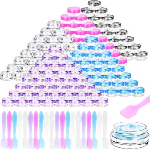 Vista 15 de 100 paquetes de botes de plástico de 3 g con tapas, botes de cosméticos redondos transparentes de 3 ml, botes de maquillaje de 3 gramos