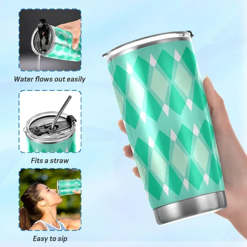 Vista 6 de Turquoise lozenge rhomb Stainless Steel cup with lid with Straw Leak Resistant Flip coffee mug to go for gym simply Vacuum Insulated Tumbler