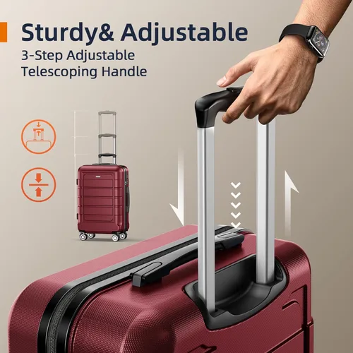 Vista 6 de SHOWKOO Sets de equipaje, maleta ampliable con doble ruedas, bloqueo TSA, 3pcs, Nuevo vino tinto), New Wine Red-01
