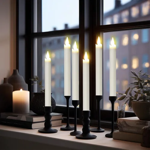 Vista 5 de Velas cónicas recargables sin llama, 6 unidades, velas LED cónicas parpadeantes con estación de carga y temporizador remoto para boda, Navidad