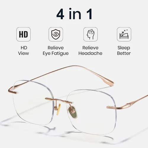 Vista 6 de Cyxus Rimless Pure Titanium Blue Light Blocking Glasses, Ultra Lightweight Frameless Computer Eyewear, Anti Screen Glare