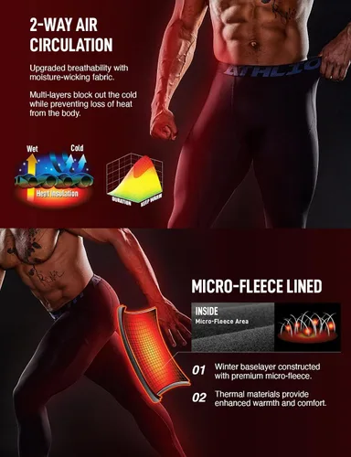 Vista 7 de ATHLIO Men's Thermal Compression Pants, Athletic Running Tights & Sports Leggings, Wintergear Base Layer Bottoms