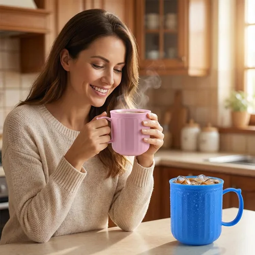 Vista 7 de AOYITE Juego de 4 tazas de café de plástico de 13 onzas con asa, tazas