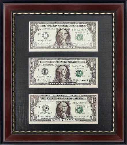 Vista 10 de GMFrames Marco de billetes de dólar de caoba con vidrio real de estera negra